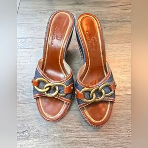Cole Haan Leather Denim Metal Detail Wedges Ladies Size 7.5